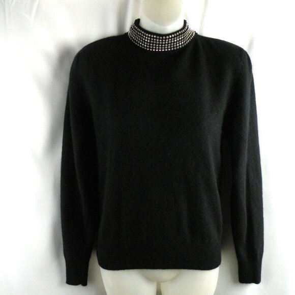 Vintage Joseph Le Bon Rhinestone Mock Turtleneck Cut Out Back Sweater M - Picture 3 of 6